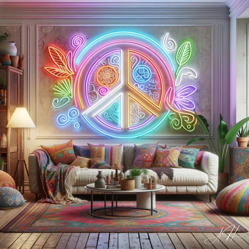 'Néon Peace and Love' - signe en néon LED