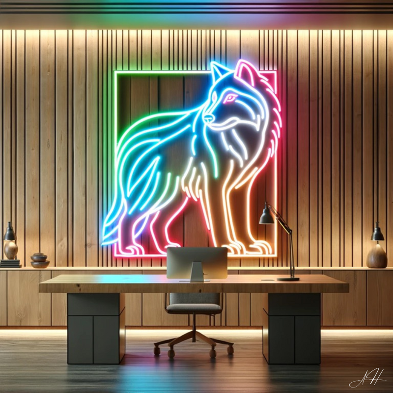 'Loup Sauvage Élégance' -  signe en néon LED