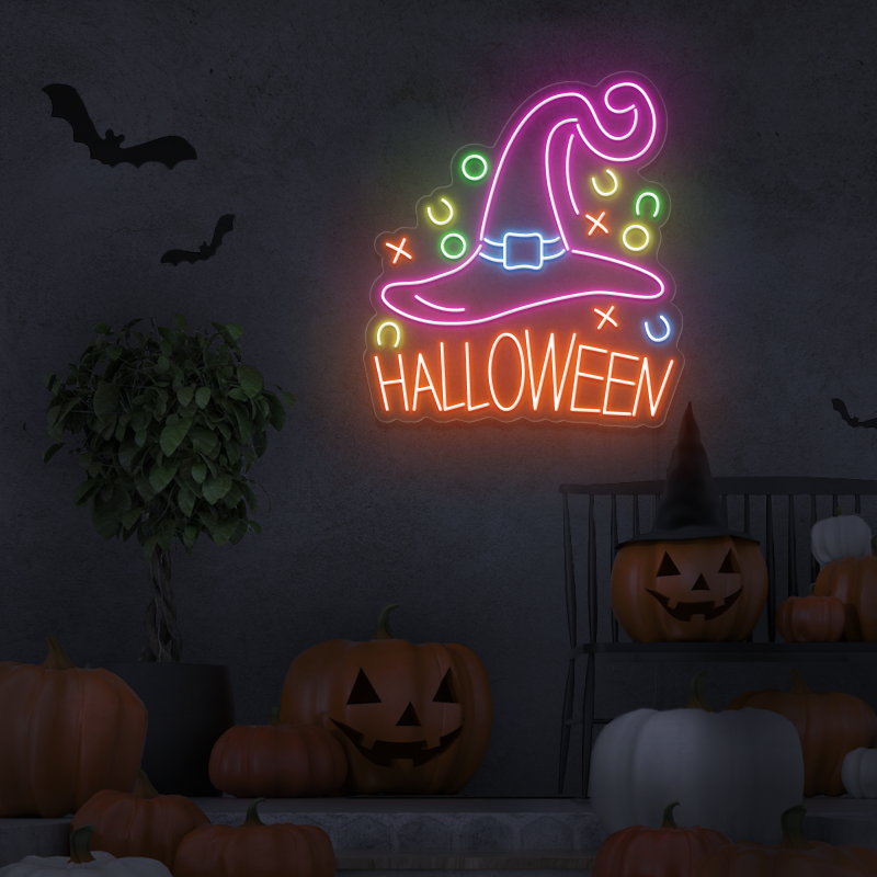 „Halloween-Hut“ – LED-Leuchtreklame