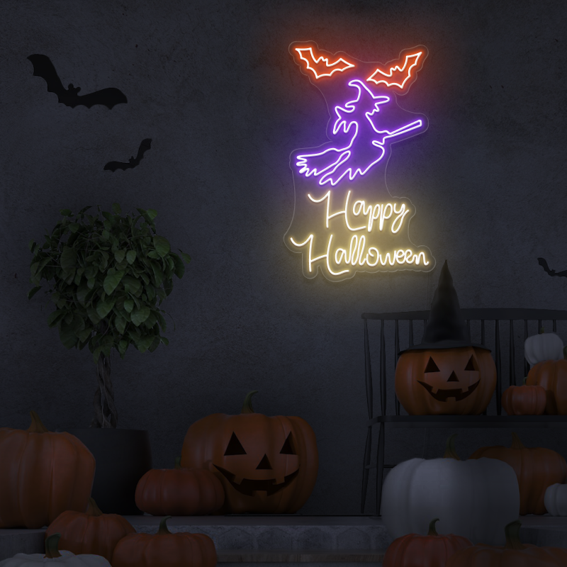 'Feliz Halloween' - letreiro de néon LED