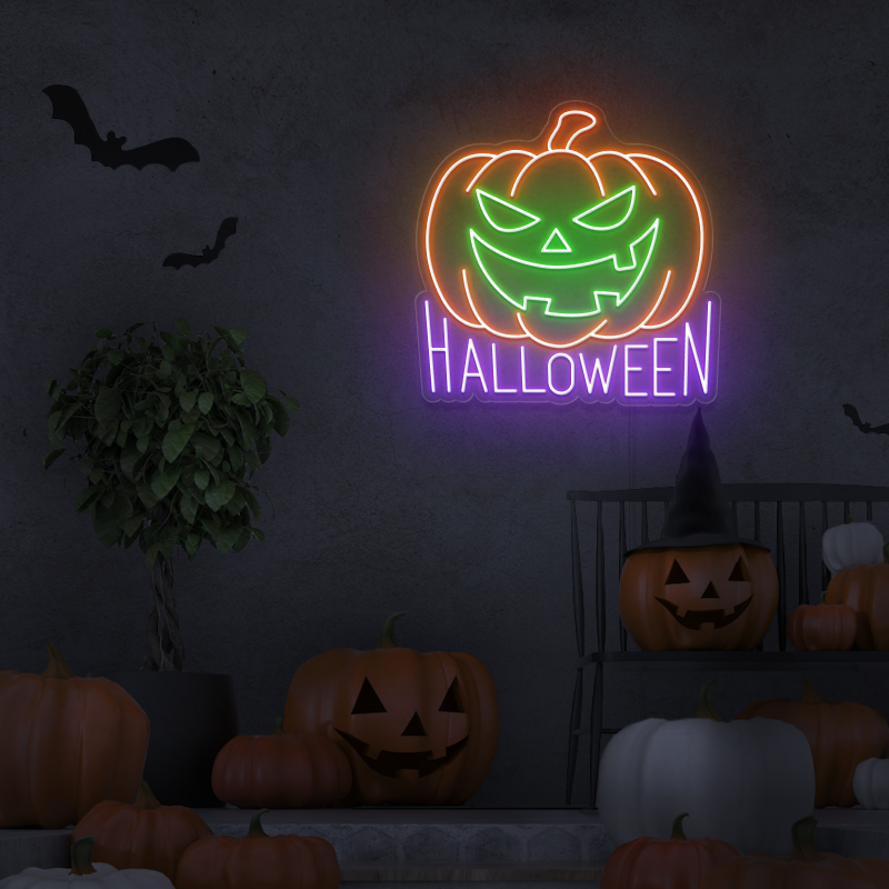 'Abóbora de Halloween' - letreiro de néon LED